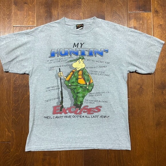 Hunting Excuses Vintage Hunter Comedy Funny Outdoors Gray T-Shirt Men's Size L - Picture 3 of 7